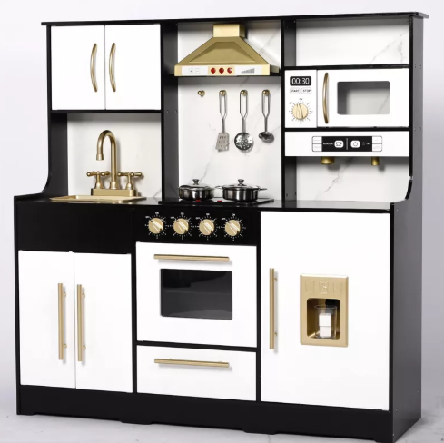 Kinder King Wooden Kids Play Kitchen, Toy Kitchen Playset for Toddler, Realistic Kitchen Sets w/Lights & Sounds, Gift for Boys Girls Age 3+