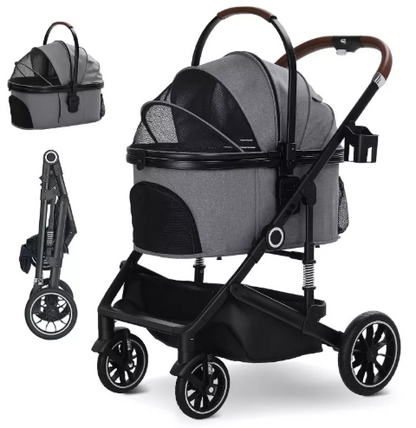 Kinder King 3-in-1 Pet Stroller for Dog, Folding Cat and Dog Stroller with Detachable Cradle