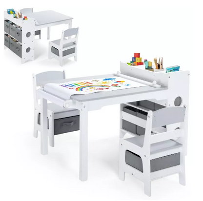 Kinder King Kids Table and Chair Set with Storage, Toddler Activity Table, 393.8*17.8 Inch Paper Roll