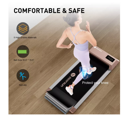 Deerrun Walking Pad , 300lbs Capacity Under Desk Treadmill, 0.6-3.8 Mph With PitPat APP, Smart Treadmills for Home Office