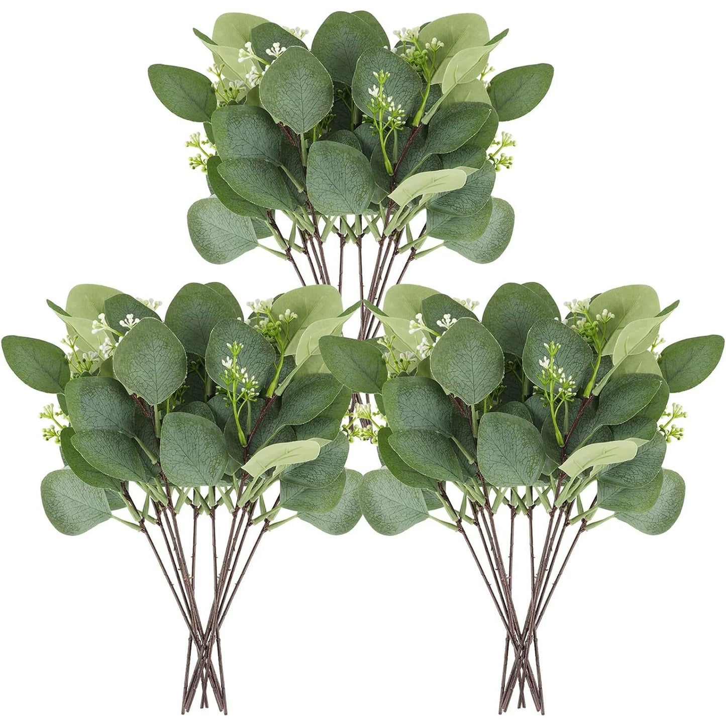 20Pcs Artificial Eucalyptus Leaves Stems, Greenery Decoration Branches with Flowers for Floral Arrangement Vase Wedding Bouquets Centerpiece