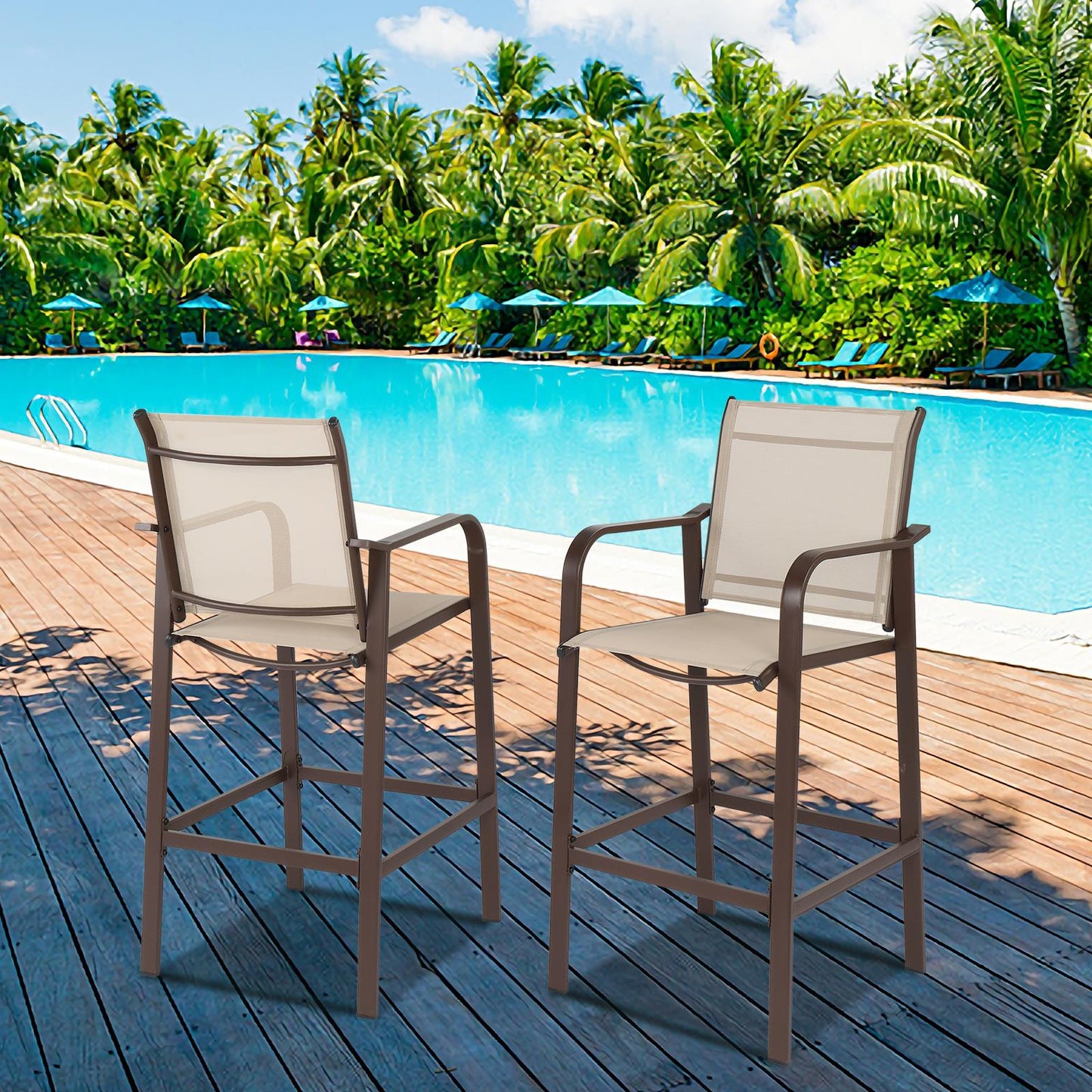 Zimtown Bar Package of 2, Metal Height Patio Bar Chairs for Bistro, Garden, Patio, High Bar Chairs for Indoor and Outdoor