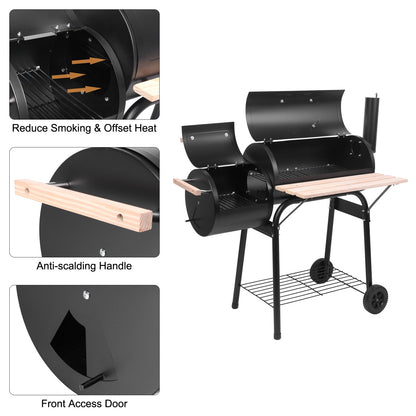 Zimtown BBQ Charcoal Grill Outdoor Barbecue Pit with Offset Smoker Patio Backyard Black