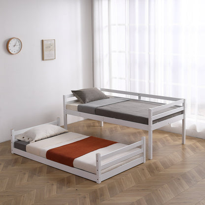 Zimtown Bunk Bed Twin Over Twin,Kids Low Floor Bunk Bed with Guard Rails for Children Boys Girls Dormitory Bedroom,No Box Spring Needed,White