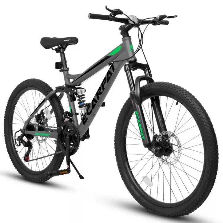 BestParts 26 Inch Mountain Bike for Adults Teens, Dual Suspension MTB Bicycle with 21-Speed & Disc Brakes, Trail Commuting Use, Gray Steel Frame