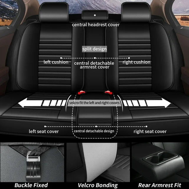 AOMSAZTO Car 5-Seat Covers Front & Rear Full Set Faux Leather Seat Cushion Protector Waterproof Black For Toyota 4Runner 2003-2023