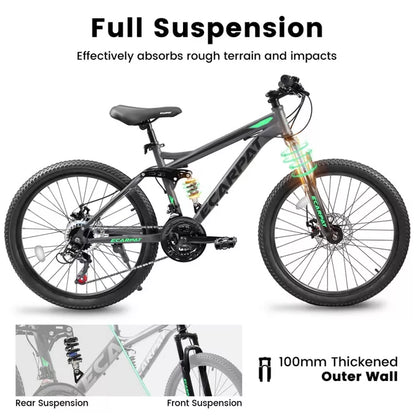 BestParts 27.5 Inch Mountain Bike for Adults Teens, Full Suspension MTB Bicycle with 21-Speed Gear & Disc Brakes, Trail Fitness Riding, Gray