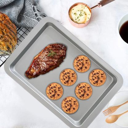 HELONG Cookie Sheet with Rack ,Carbon Steel Oven Bakeware, 15"x10" Kitchen Cooking Baking Trays, Baking Sheet Pan for Roasting Broiling Bacon Meat Steak