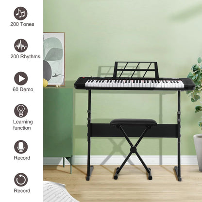 Glarry 61 Key Lighting Keyboard with Piano Stand, Piano Bench, Built In Speakers for Beginners