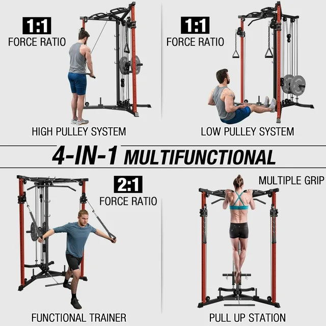 syedee Cable Crossover Machine, 600LBS Weight Capacity Cable Stations with 17 Adjustable Positions, Multi-Grip Pull-Up Bars, Cable Bars and Pivoting Pulley System for The Chest Muscles Strengthening