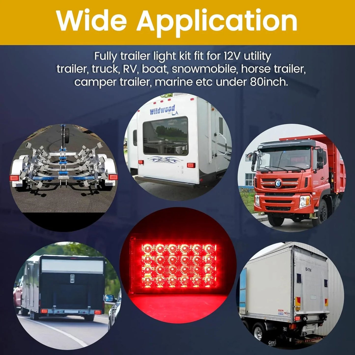 EXERAUO 6 Inch Trailer Lights,Boat Trailer Lights Kit, Submersible LED Trailer Lights Rectangle Stop Turn License Plate Boat Trailer Light Kit 12V