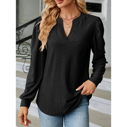 SHIBEVER Women Long Sleeves T Shirts Fall V Neck Tunic Tops Casual Soild Color Black Loose Shirts for Women Size L