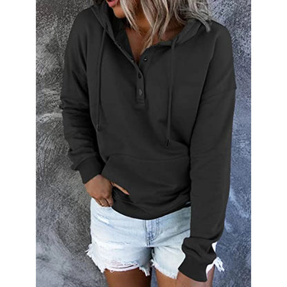 SHIBEVER Women Hoodie Casual Long Sleeves Tops Fashion Hooded Sweatshirt Soild Black Loose Hoodies for Women Clothes with Pocket Size XL