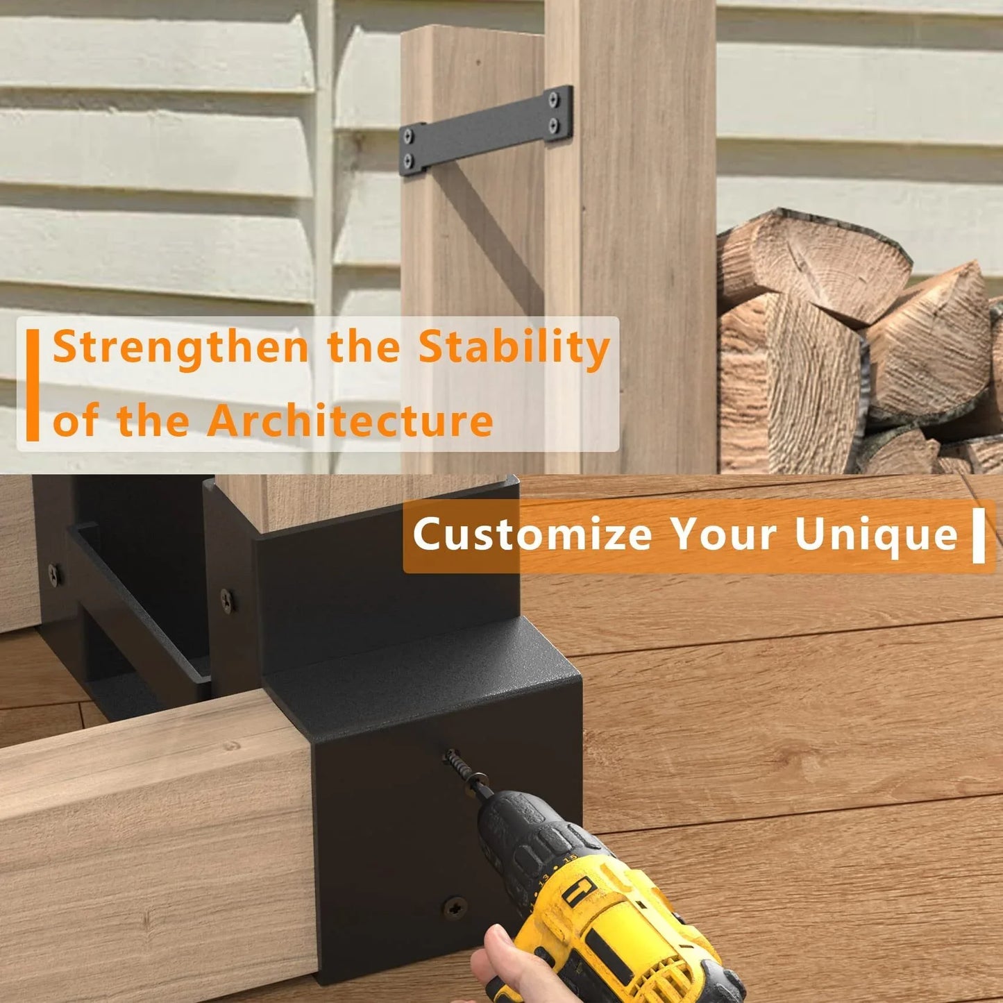 JOZ Firewood Storage Rack Bracket Kit, Adjustable Rack Length Based on the Amount of Wood, for Outdoor Indoor Patio Deck Metal Log Holder Tools with 34 Accessories