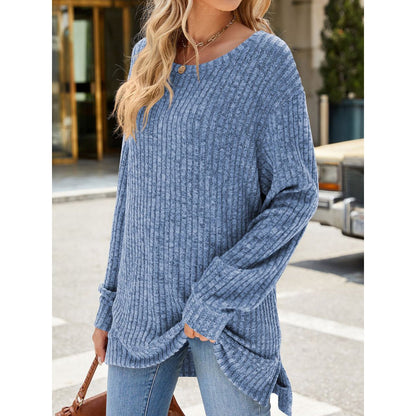 Womens Sweaters Tops Fall Fashion Long Sleeve Tunic Lightweight Sweaters for Women Tops Dressy Casual Blue Pullover Blouse Size XL