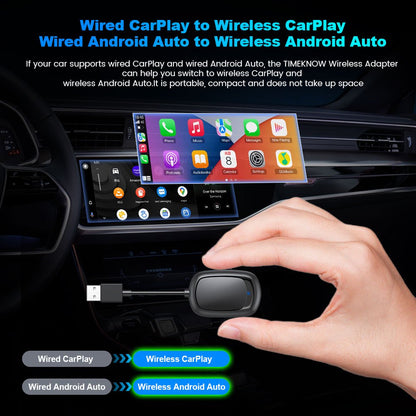 Wireless CarPlay Adapter for Apple TIMEKNOW- Stable Fast Connection for Convert Factory Wired to Wireless CarPlay Dongle Cars for iPhone - No Latency from iOS 10+ to Screen w/USB C