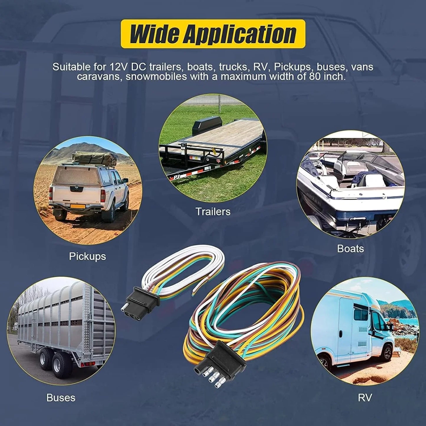 EXERAUO Trailer Wiring Kit, 50ft Wiring Harness with 4 Way Flat, Waterproof 18 Gauge 4 Pin Wiring Kit for Utility Trailer, Marine, Boat