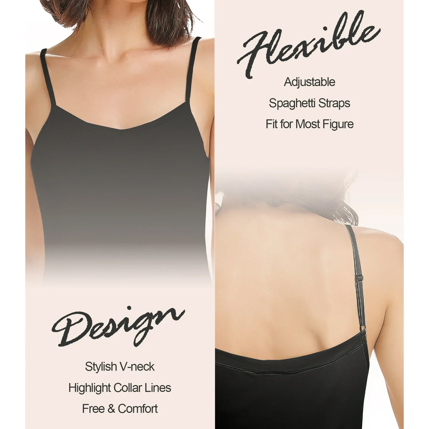 CARCOS Women's Basic Adjustable Spaghetti Strap Cami Full Slip Mini Dress Black, M