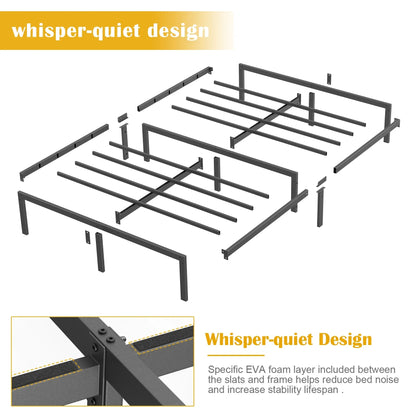 JOZ Queen Size Metal Platform Bed Frame with 14" Under Bed Storage, No Box Spring Needed, Black