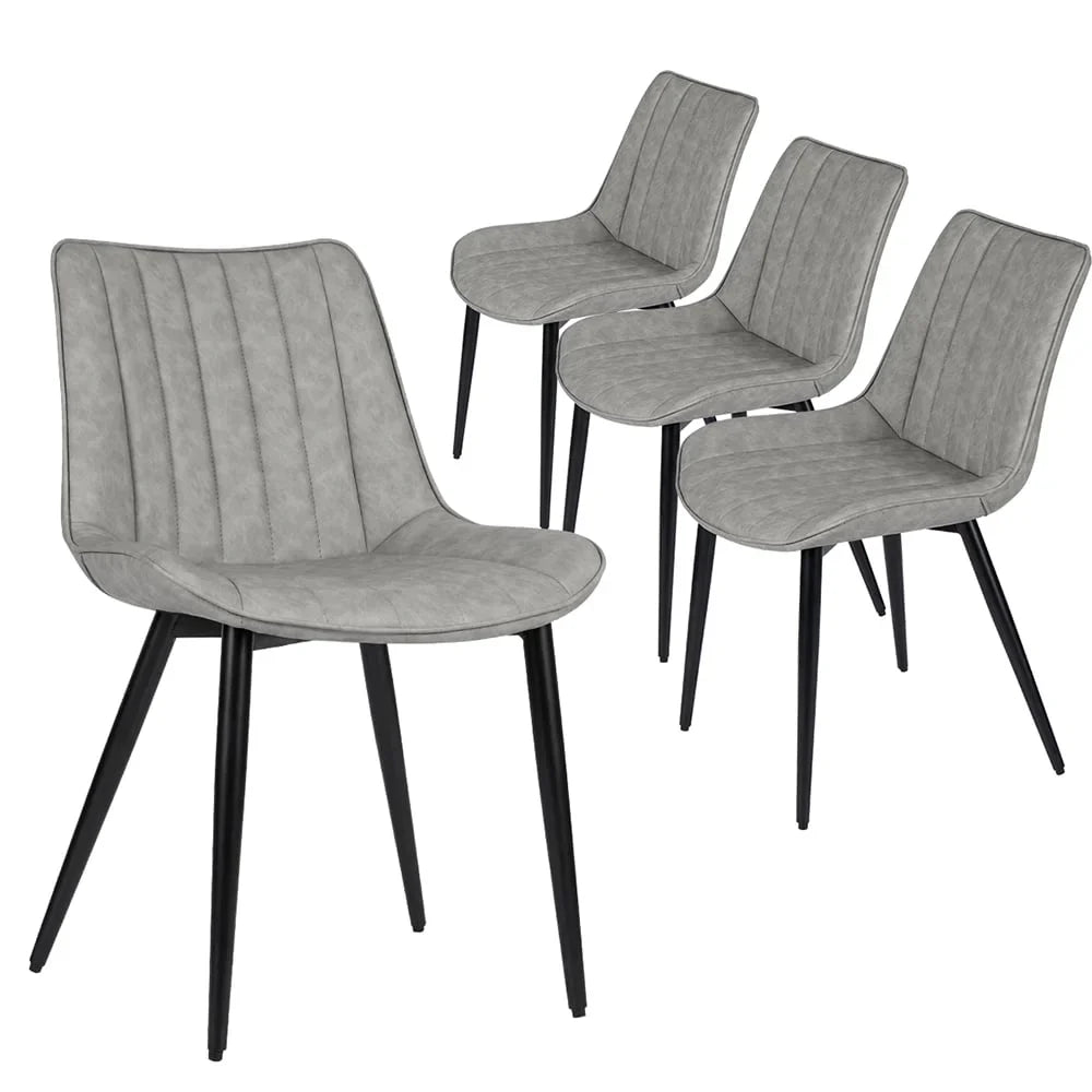 Homhum Mid Century Modern Dining Chairs Set of 4, Leather Upholstered Dining Chairs, Gray