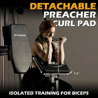 Syedee Multifunctional Home Gym System, Home Gym Station with 100LBS Weight Stack, All in One Workout Machine for Full Body Strength Training