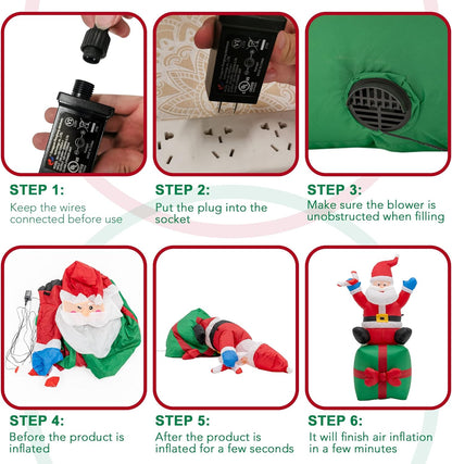 6 Foot Christmas Inflatable Santa Claus Outdoor Decorations with Build-in LED Lights, Waterproof Xmas Family Inflatable Decor for Yard Lawn Garden Home Party Indoor Outdoor