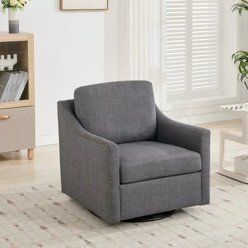 Hyleory Comfortable Linen Swivel Chair  Studded Accents, Smooth Rotation
