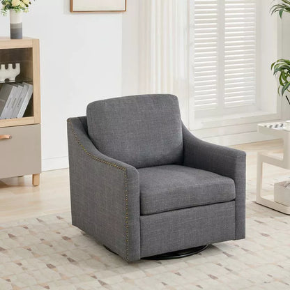 Hyleory Comfortable Linen Swivel Chair  Studded Accents, Smooth Rotation