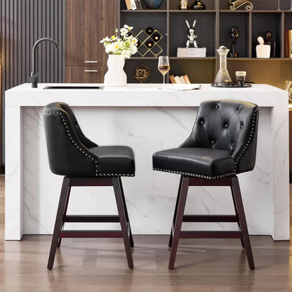Hyleory Chic 360 degree Rotating Bar Stool  Premium PU Leather Seat  Solid Wood Frame for Timeless Elegance