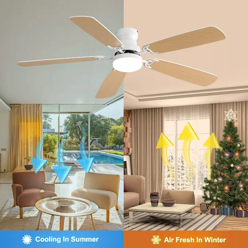 BestParts Ceiling Fan with LED Light, Remote Control Indoor Fan, 6-Speed Quiet DC Motor, for Bedroom Living Room, 52 Inch, White MDF Blades