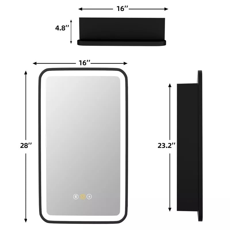 HBEZON Medicine Cabinet with Mirrors and Lights, Recess/Wall Mount Bathroom Cabinet, 3 Mode LED Lights, Anti Fog, Dimmable, Memory Function