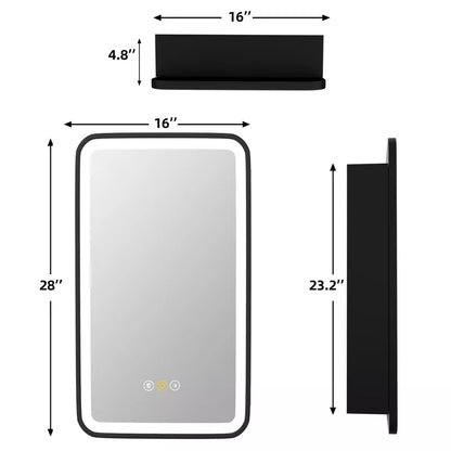 HBEZON Medicine Cabinet with Mirrors and Lights, Recess/Wall Mount Bathroom Cabinet, 3 Mode LED Lights, Anti Fog, Dimmable, Memory Function