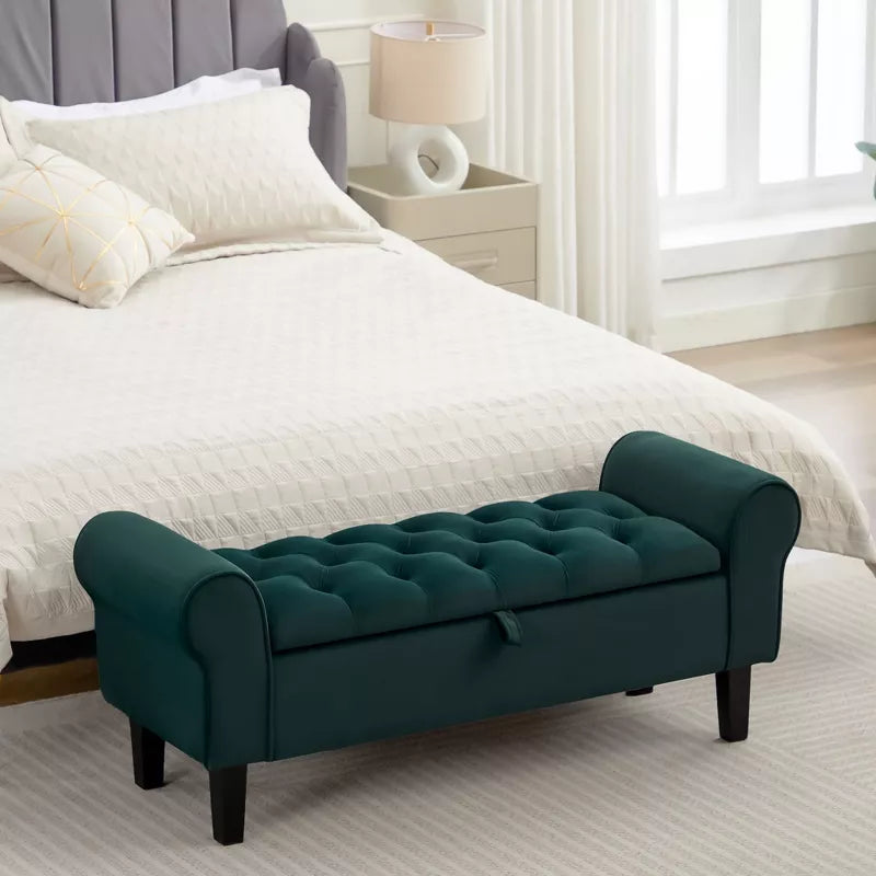 Hyleory Tufted Velvet Upholstered Storage Bench