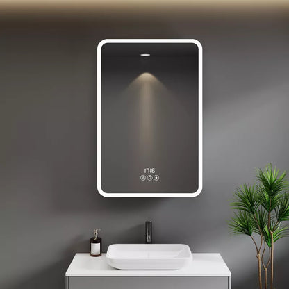 HBEZON LED Medicine Cabinet with Lights and Mirrors, Recess/Wall Mount Bathroom Cabinet, 3 Mode Lights, Dimmable, Anti Fog, Time Temp Display, Silver