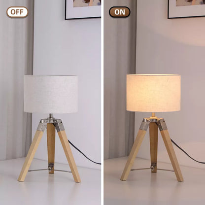 HBEZON 18 H Tripod Table Lamp with Beige Linen Shade for Bedroom, Living Room, Dining Room, Office, Rubber Wood