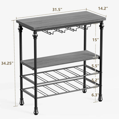 Joz Versatile Console Table with Storage Shelf, Wine Rack, and Glass Holder, for Living Room, Gray