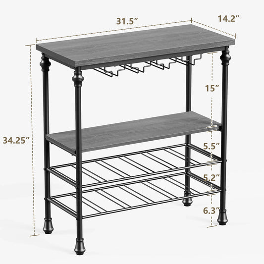Joz Versatile Console Table with Storage Shelf, Wine Rack, and Glass Holder, for Living Room, Gray