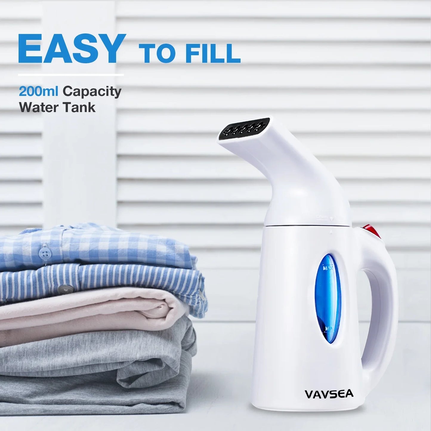 VAVSEA Steamer for Clothes, Portable Garment Steamer, Auto Shut off Function, Wrinkles/ Steam/ Soften/ Clean/ Sterilize, White