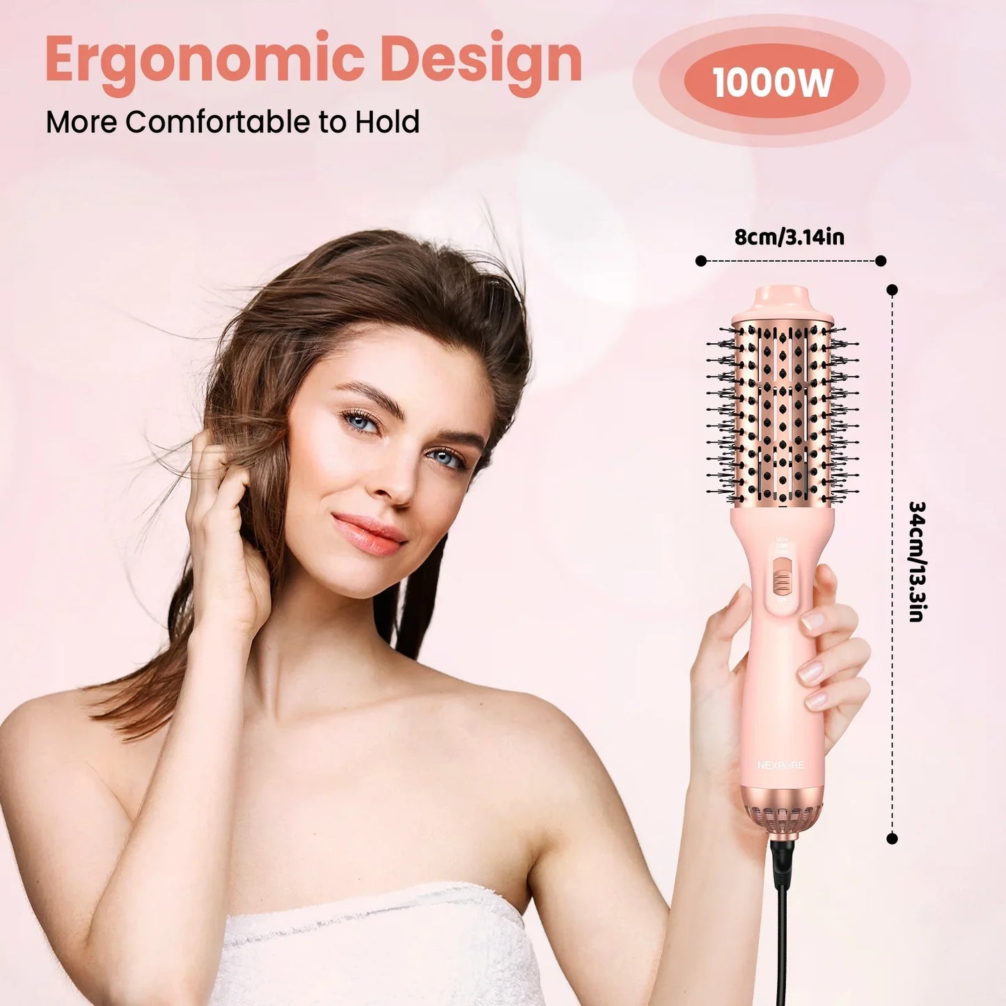 NEXPURE Hair Dryer Brush, Pink 4 in 1 Blow Dryer Comb, Professional Salon Ceramic Hot Air Brush