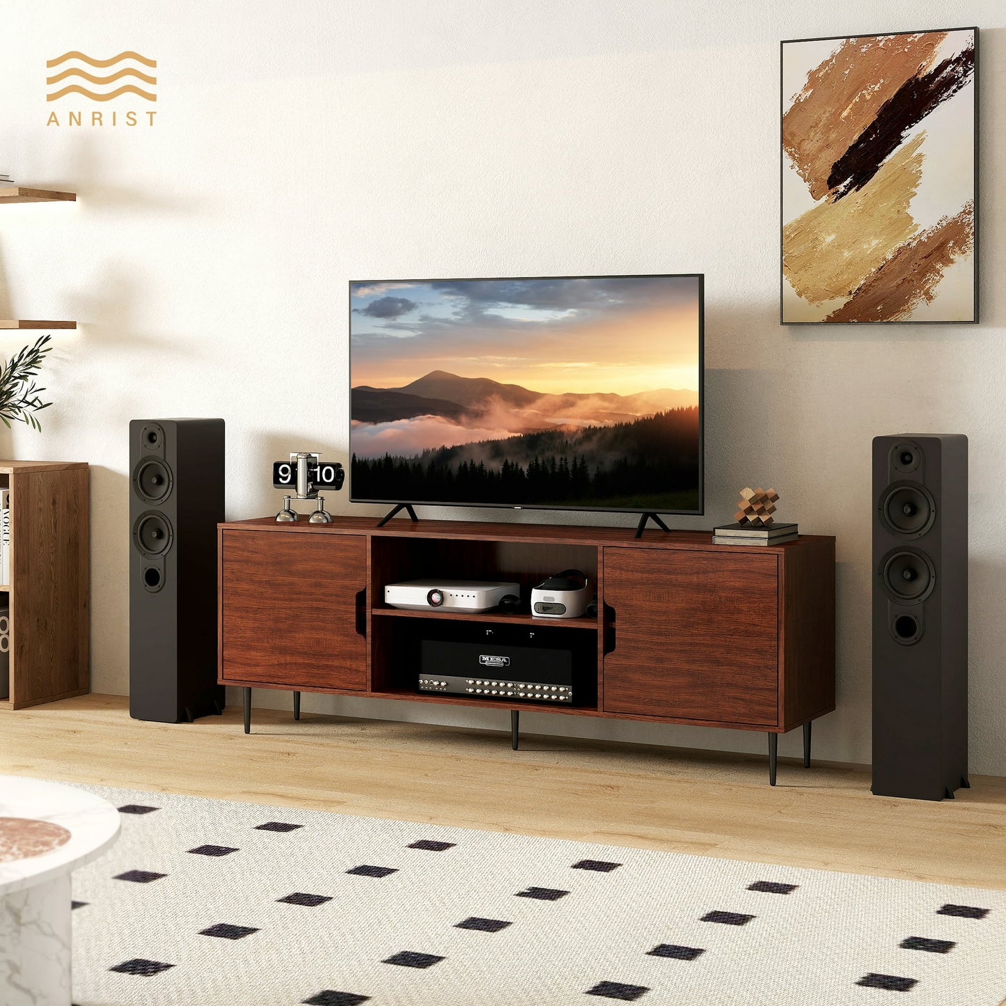 Anrist Modern TV Stand for 65/70/85 inch TV Mid Century Entertainment Centre for Living Room, Brown