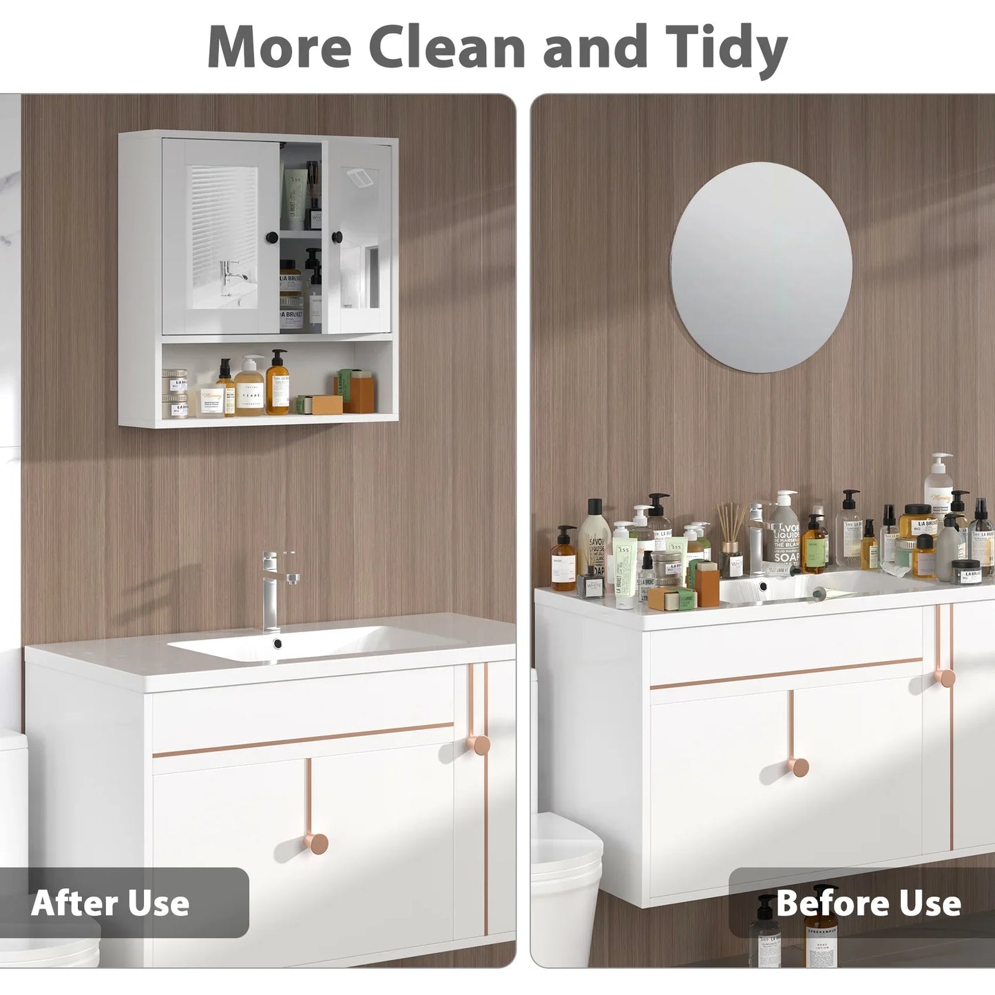 JOZ Bathroom Wall Cabinet, Kitchen Medicine Cabinet, Storage Cabinet with 2 Mirror Doors and Shelves, White