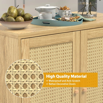 JOZ Wooden Sideboard Buffet Cabinet with Storage, Rattan Door and Solid Wooden Feet, for Kitchen, Hallway, Entry and Living Room, Natural