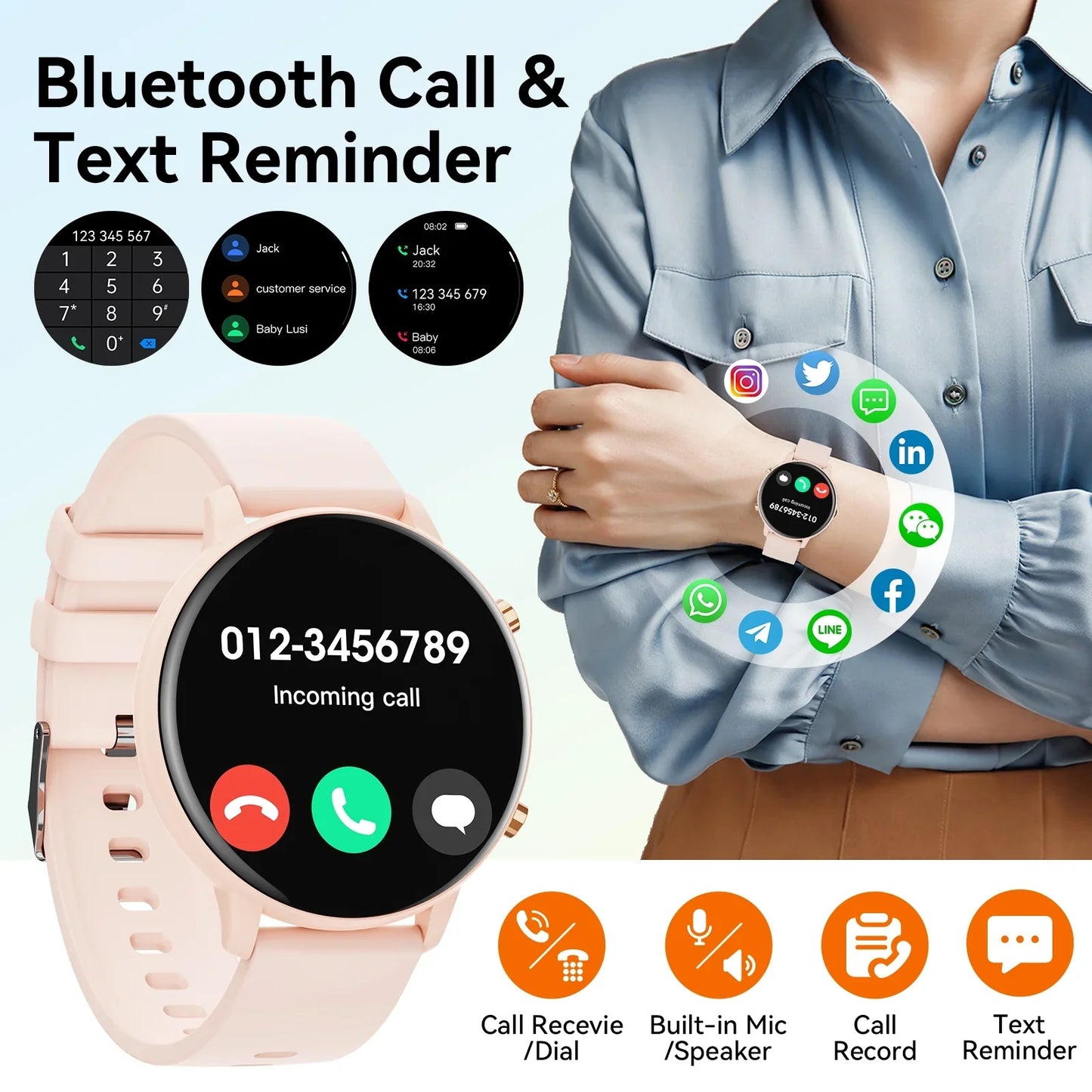 2024 New Women'S Smart Watch, 1.39-Inch Round Screen, Multiple Movement Modes, Answering And Making Calls, Information Reminder, Smart Watch For Android And Ios (Pink)