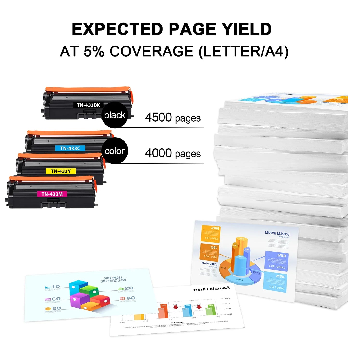 TN433 Toner Cartridge Set Compatible for Brother TN433 TN-433 TN431 TN-431 TN433BK MFC-L8900CDW for Brother HL-L8360CDW MFC-L8610CDW HL-8260CDW L8360CDWT Printer (Black Cyan Yellow Magenta, 4-Pack)