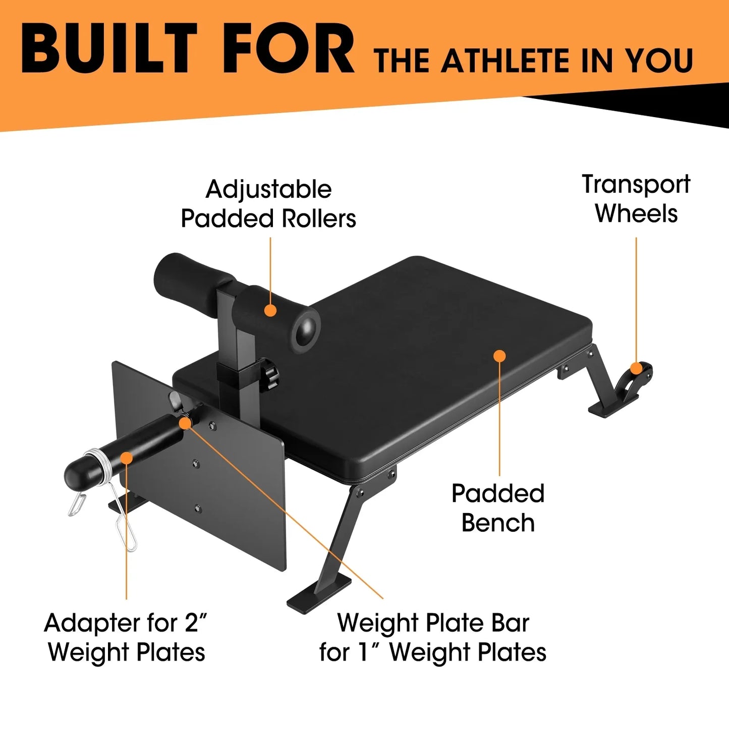 Syedee Nordic Curl Workout Bench - Home Gym Hamstring Curl Machine & Glute Bench with Transport Wheels - Works with 1" & 2" Olympic Weight Plates - Durable Padding, Construction