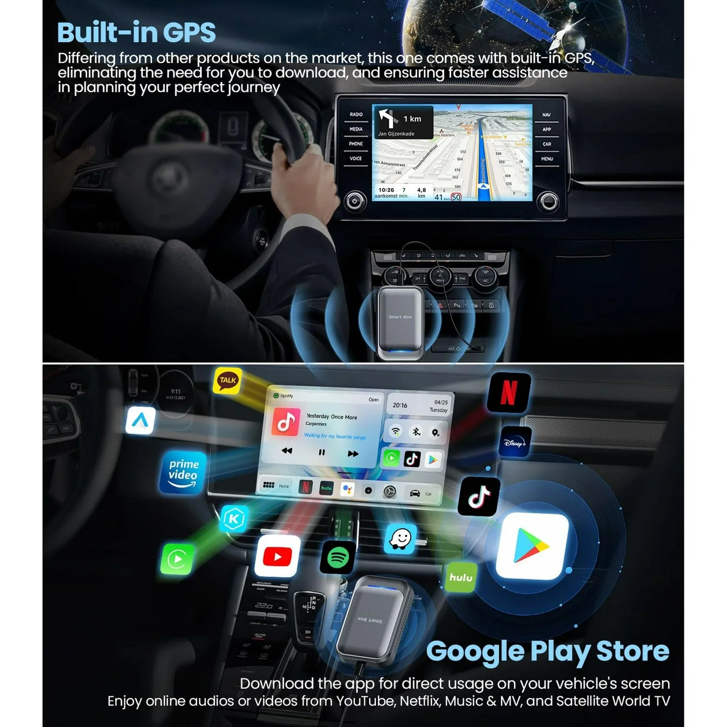 Wireless CarPlay Adapter, Magic Box Support Google Play/Netflix/YouTube/TF&SIM Card/, Apple CarPlay/Android Auto Wireless CarPlay Adapter for OEM Wired CarPlay Cars