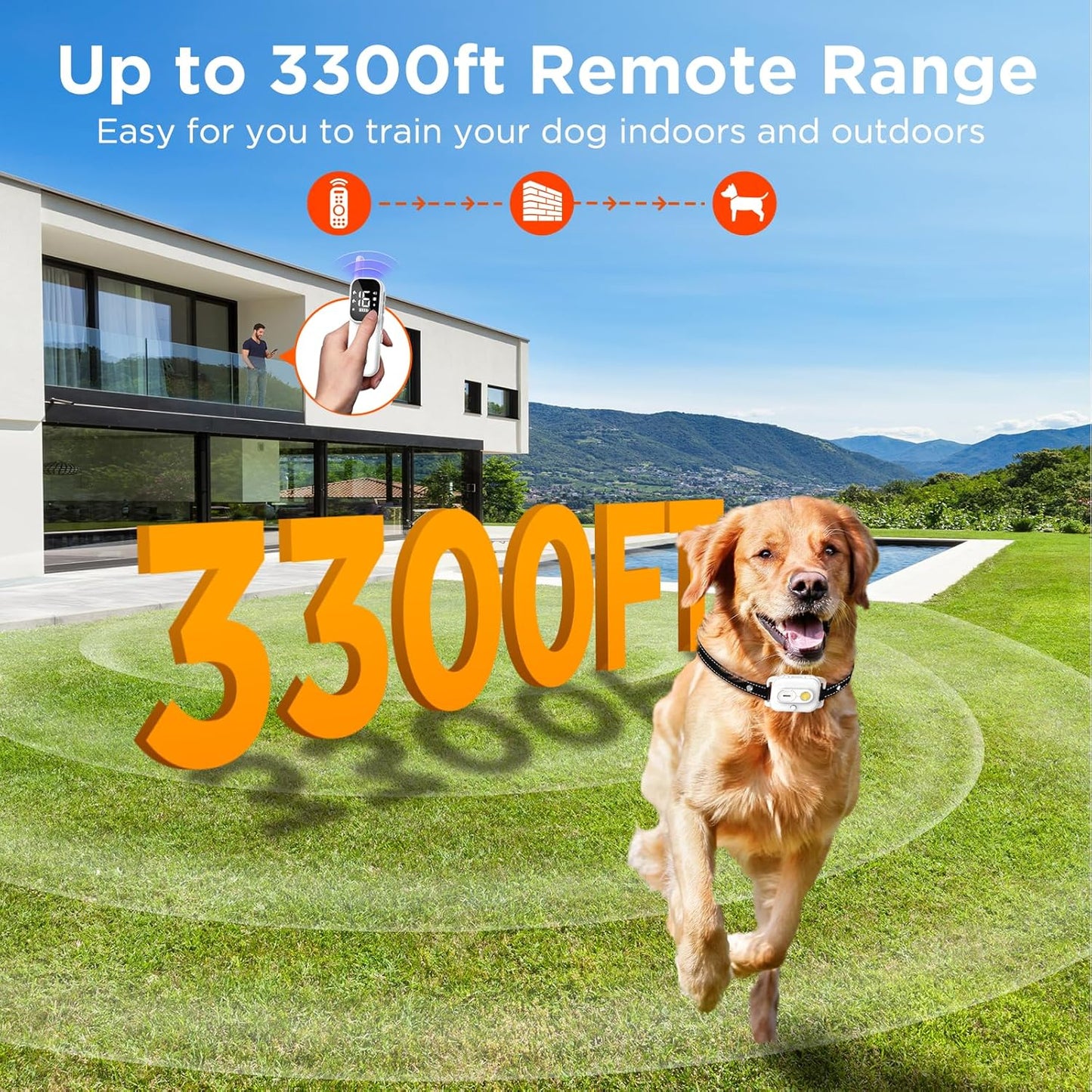 Dog Shock Collar,3300FT Dog Training Collar with Remote,IP67 Waterproof Rechargeable Sleek Modern Shock Collar for Small,Medium,Large Dogs with Beep,Vibration,Safety Shock,LED Light,8-120 lbs