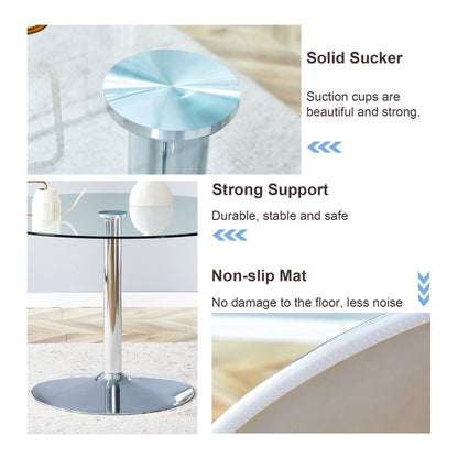 47" Modern Round Bar Style Dining Table Set with 4 Velvet Upholstered Chairs,Silver Leg Glass Table with 4 Black Chairs with Silver Leg