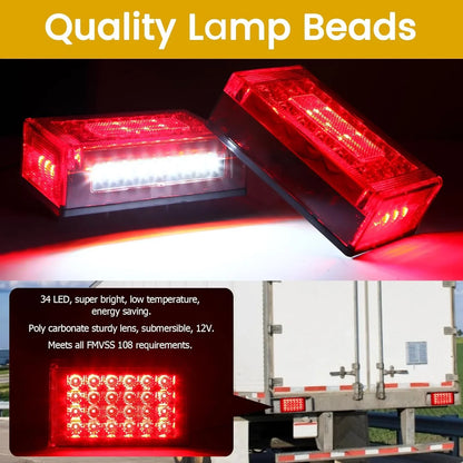 EXERAUO 6 Inch Trailer Lights,Boat Trailer Lights Kit, Submersible LED Trailer Lights Rectangle Stop Turn License Plate Boat Trailer Light Kit 12V