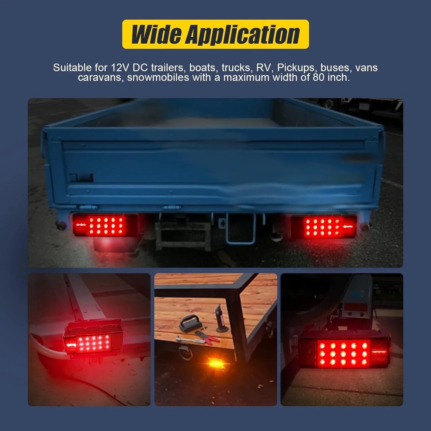 EXERAUO Boat Trailer Lights, Led Trailer Lights Submersible Kit, Brake Stop Turn Tail LIghts, Trailer Light Kit for 12V Utility Trailer Boat Truck RV Snowmobile